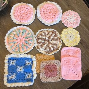Handmade Crochet Coasters Lot Round Square Boho Vintage Drink Tableware Grandma